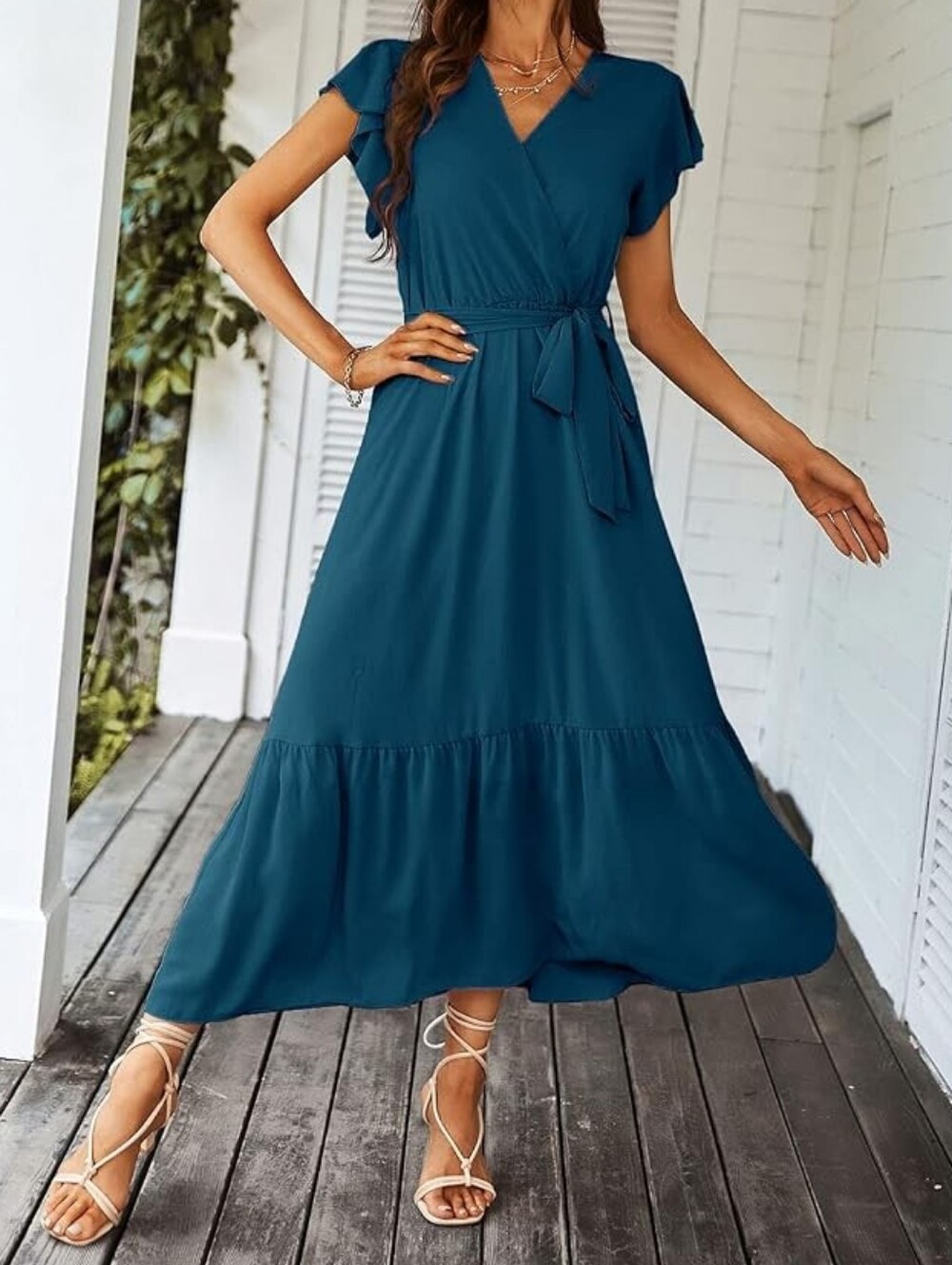 Boho Short Sleeve Wrap V Neck Maxi Dress Summer Spring Wedding Vacation Party